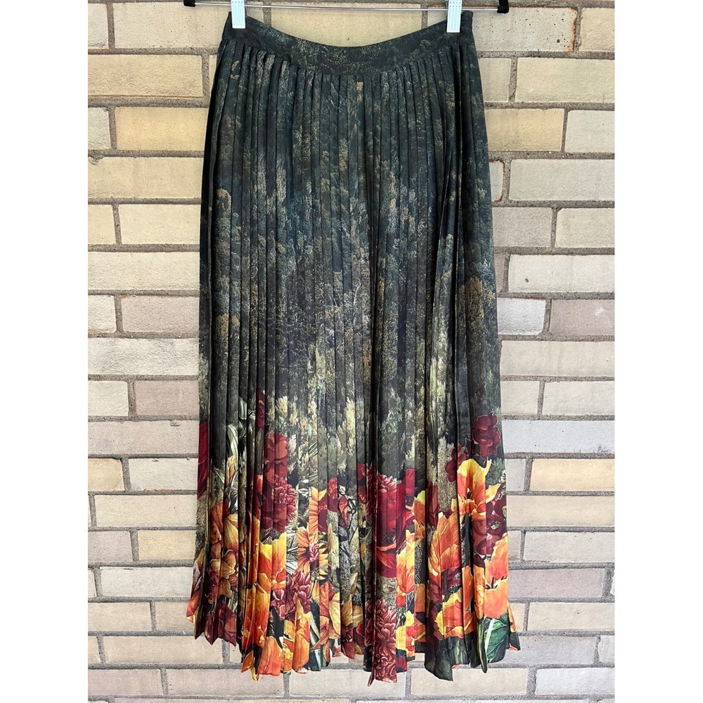 Geisha Designs Anthropologie Floral Pleated Maxi Skirt Forest Print Size XS NWT